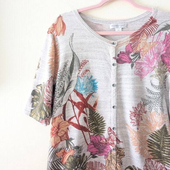 Christopher & Banks Sweater Cardigan Knit Short Sleeve Button Up Floral XL - Picture 3 of 5